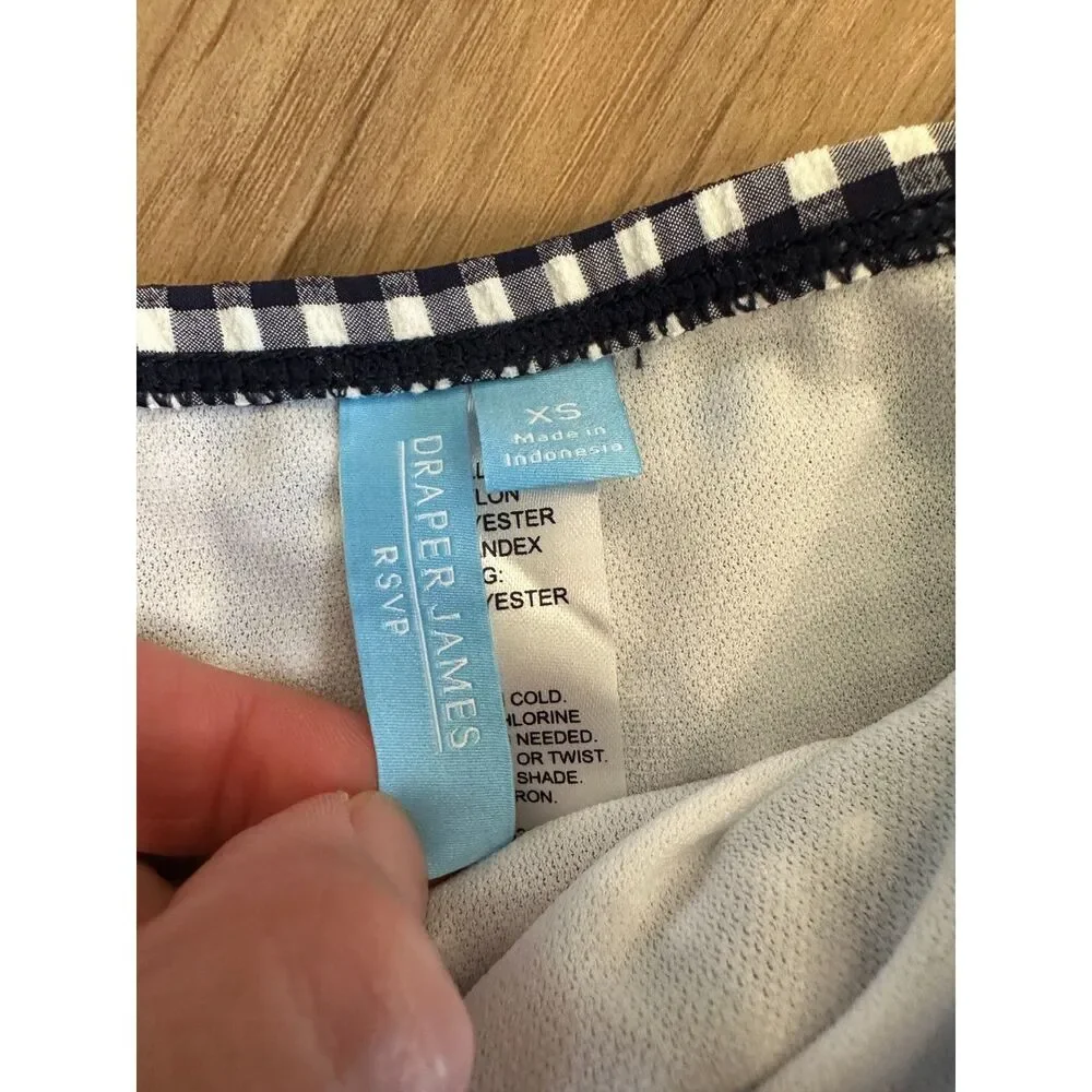 NWT Draper James Navy Gingham Seersucker Side Shirred High Waist Bikini Bottom